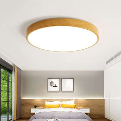客厅灯2025年新款简约现代大气LED灯圆形家用卧室灯木纹色吸顶灯