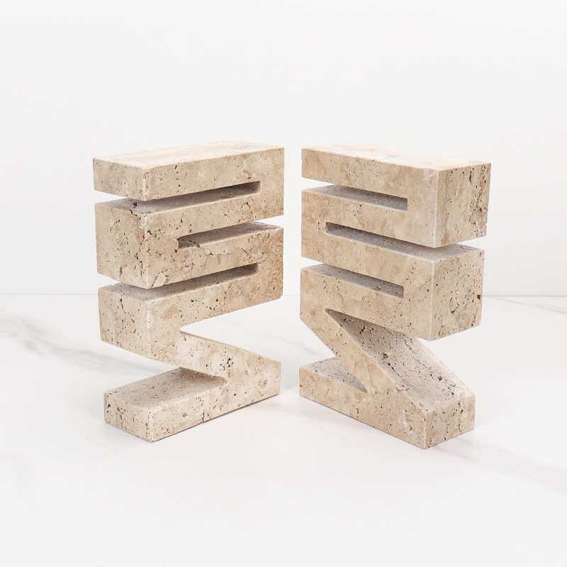 新中式天然大理石几何形字母书档摆件书房样板间桌面整理书靠书立