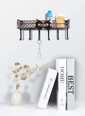 跨境工艺品多功能猫头鹰挂钩铁艺网格墙上置物架壁挂整理架礼品