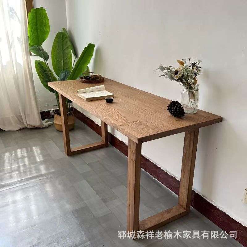 复古老榆木书桌长方形办公室电脑桌榆木家具画室画案桌椅组合
