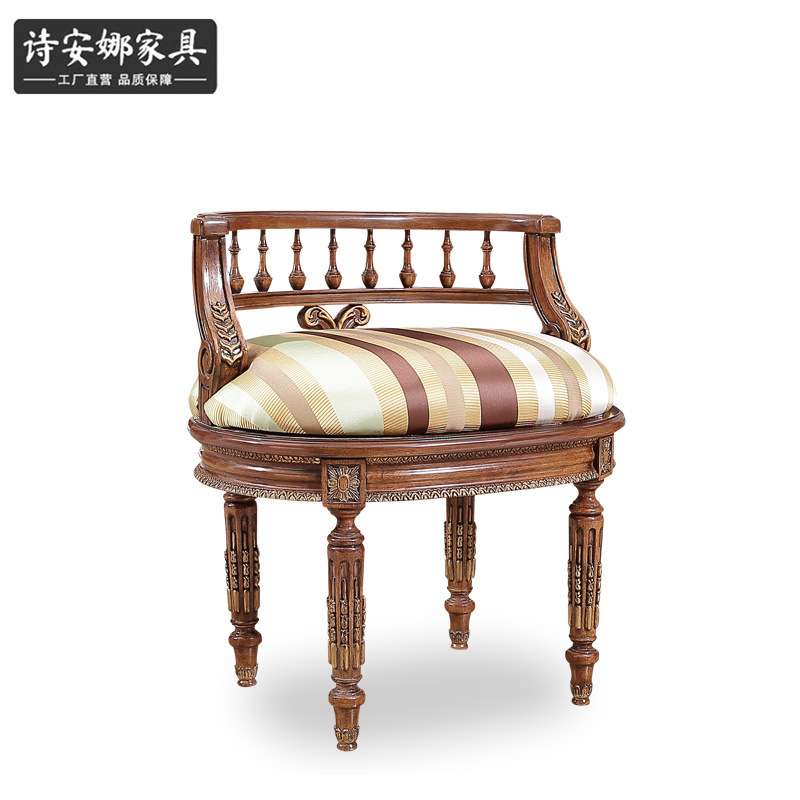 新古典别墅奢华欧式梳妆凳复古梳妆凳化妆椅子实木布艺靠背化妆凳