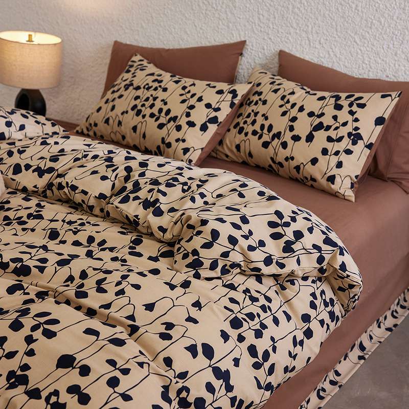 a类全棉活性陶瓷磨毛4件套国风加厚纯棉圆边贴边床单典雅时尚套件