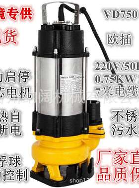 跨境220V单相不锈钢304潜水排污泵1Hp潜水泵750W无堵塞污水泵2