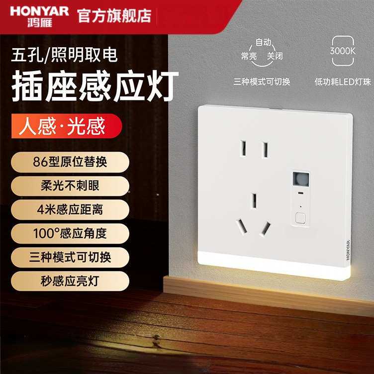 鸿雁家用地脚灯楼梯过道卧室走廊LED地脚灯86型只能开关控制五孔