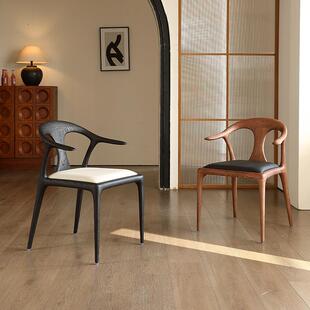 鸭嘴椅 中古风茶椅主人椅法式复古2025新款椅子家用实木餐厅餐椅