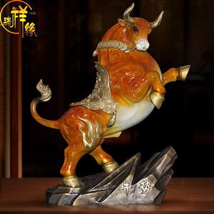 瑞祥缘《牛气冲天》铜牛摆件店铺旺牛市办公桌客厅家居工艺品0699