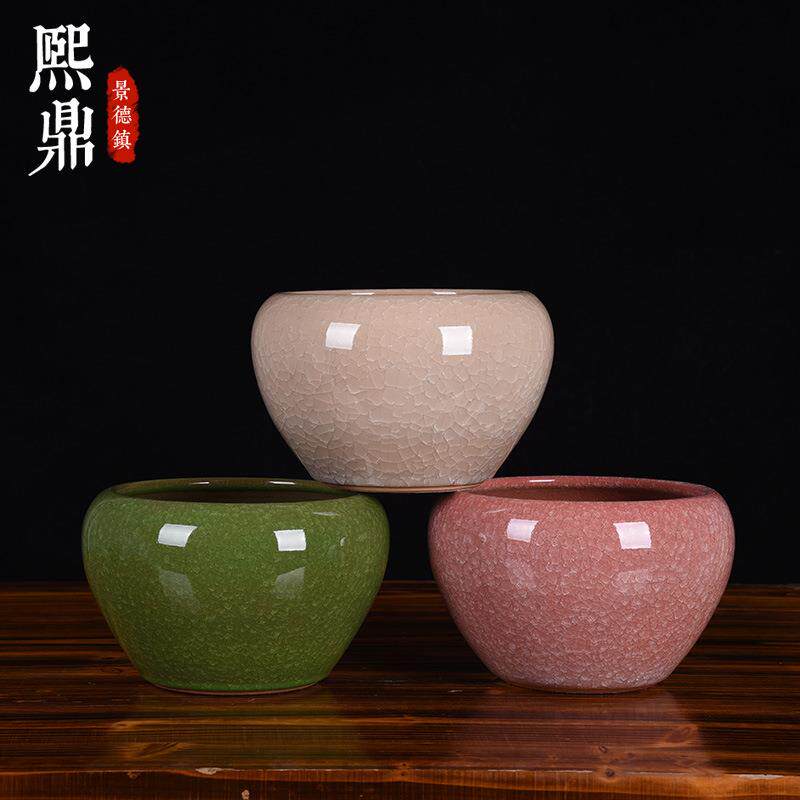 陶瓷鱼盆多肉水培花盆水仙花裂纹釉官窑摆件家居玄关博古架装饰品
