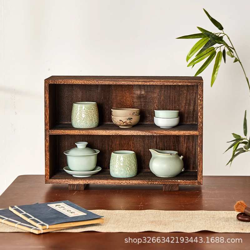 博古架实木中式桌面茶杯收纳置物架子小型紫砂壶茶壶茶具茶叶摆件