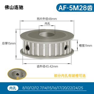 槽宽11 AF型 铝同步皮带轮 两面平同步轮 28P5M100 5M28齿