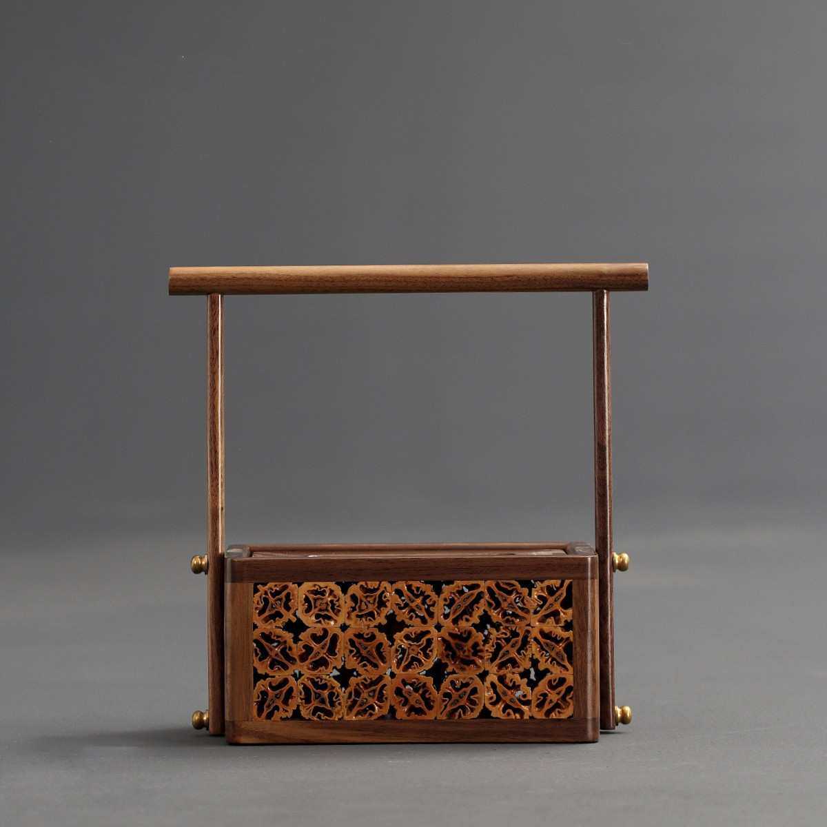 大岸堂 黑胡桃纸巾盒 山核桃盒身提拿纸巾盒实木纸抽盒榫卯纸巾盒