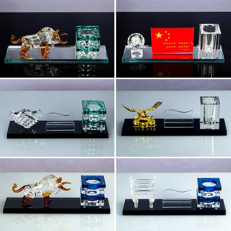 笔筒水晶三件套实用办公用品商务礼品公司单位周年活动纪念品摆件