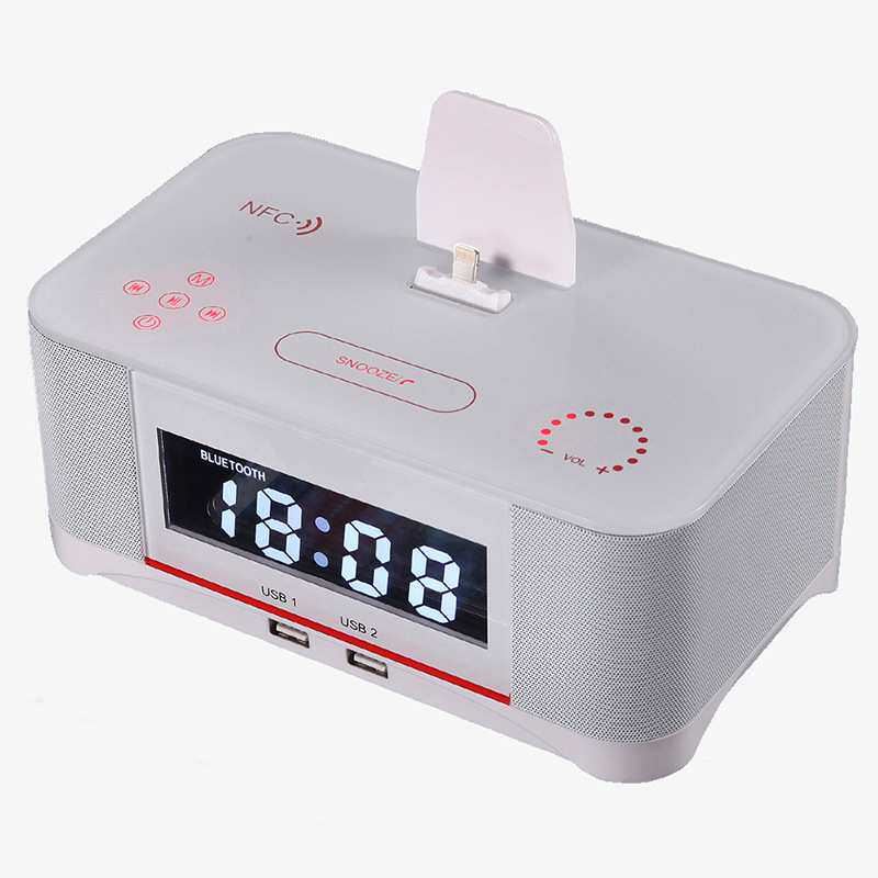 Cyboris多功能插卡桌面双喇叭无线闹钟音箱FM全频收音机床头低音