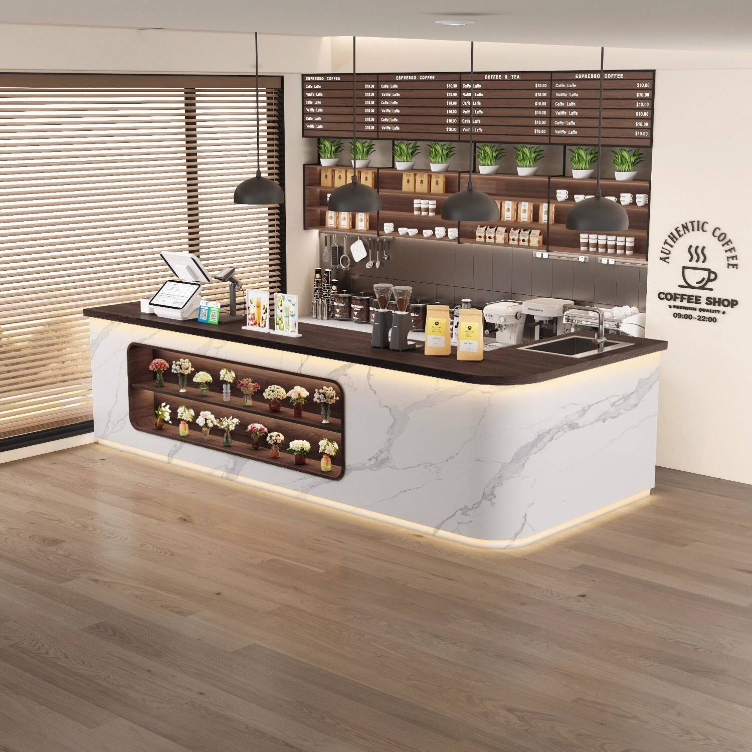现代简约果切操作台水果店台花店咖啡店咖啡店奶茶收银台吧台吧台