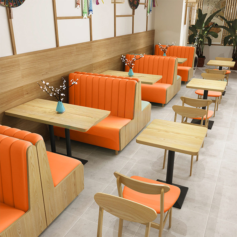 餐饮小吃店咖啡厅主题餐厅靠墙卡座沙发面馆甜品奶茶店桌椅组合
