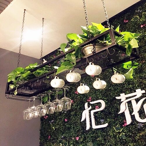 简易铁艺悬挂花架铁花篮多功能置物架现代酒杯架酒吧餐厅装饰吊架