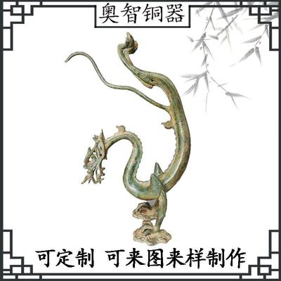 仿古青铜器唐代鎏金铜龙摆件纯铜立龙走龙仿古工艺品客厅装饰品