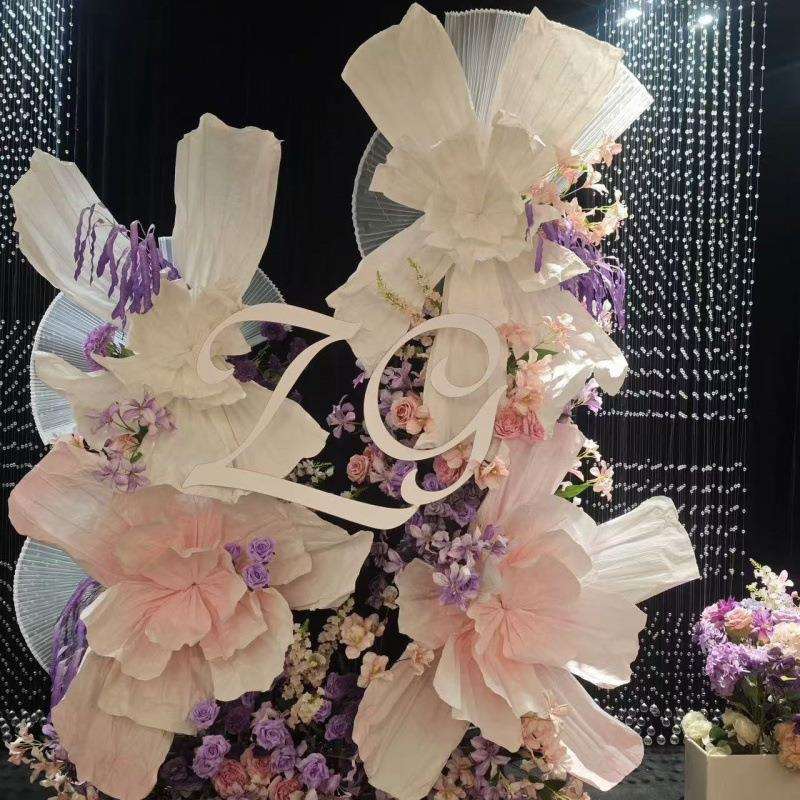 手工纸花婚礼纸艺花橱窗褶皱巨型美陈装饰花艺大型背景美塑花