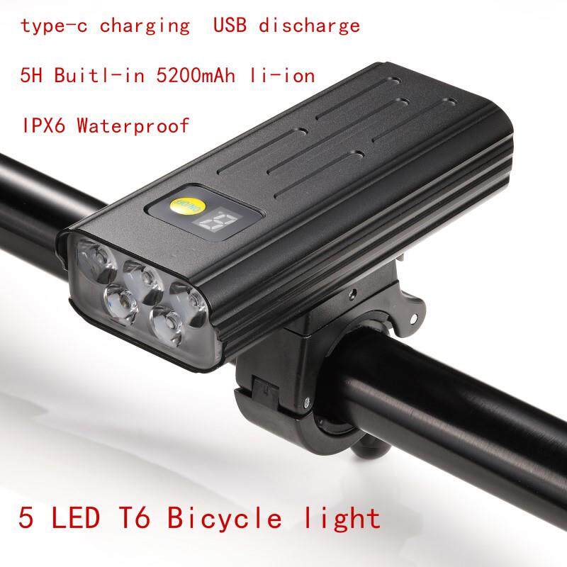 新款5 LED T6自行车前灯USB充电Type-C 手电内置电池山地自行车灯