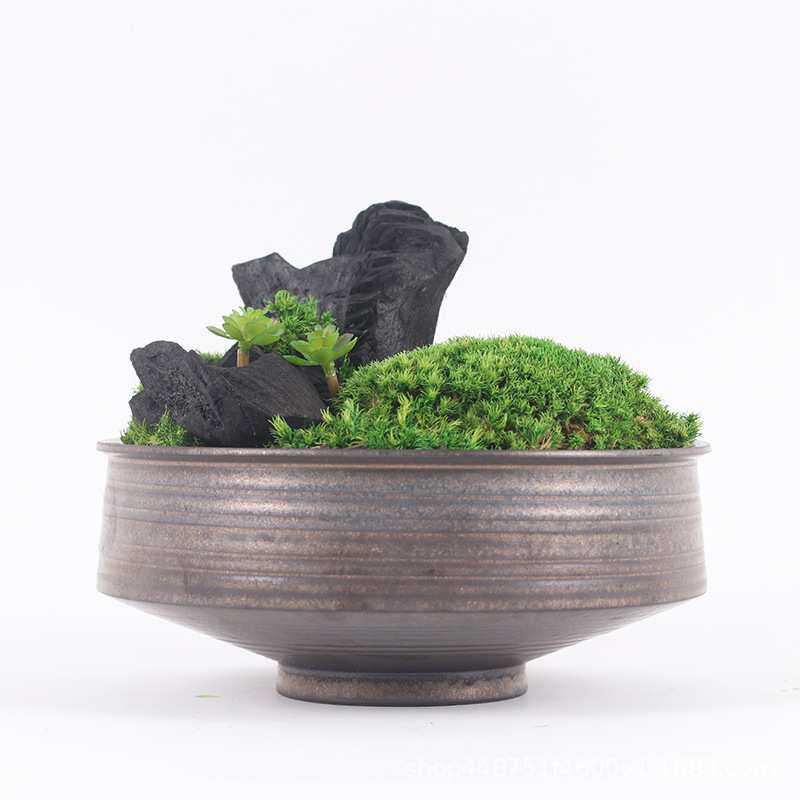 现代中式创意植物盆景仿真苔藓永生苔玄光禅意摆件假山客厅装饰品