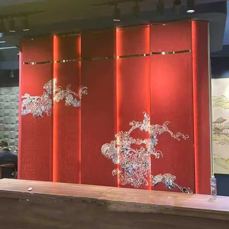 定制新中式彩印山水画墙布壁画现代花鸟刺绣沙发发光背景墙软硬包