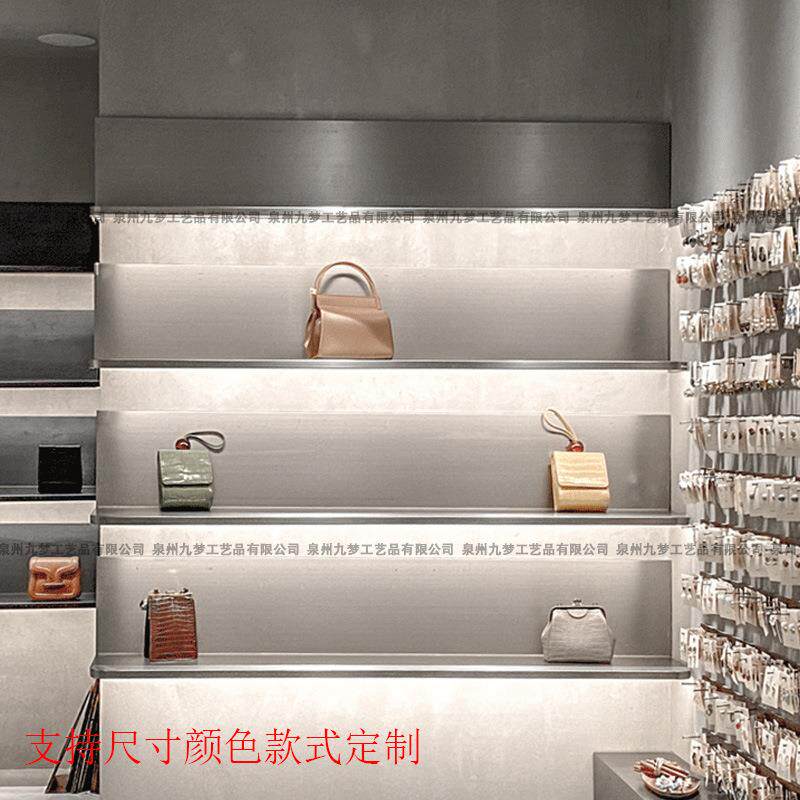 服装店不锈钢层板置物架墙上发光搁板金属一字隔板装饰壁挂展示架