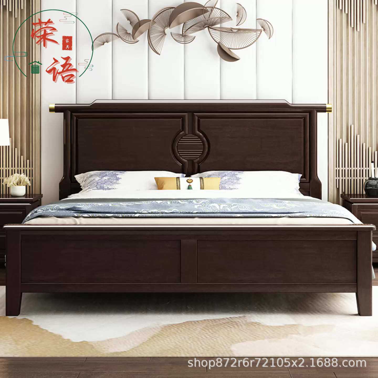 新中式实木床1.8m1.5m主卧简约双人大床家用高箱储物婚床小户