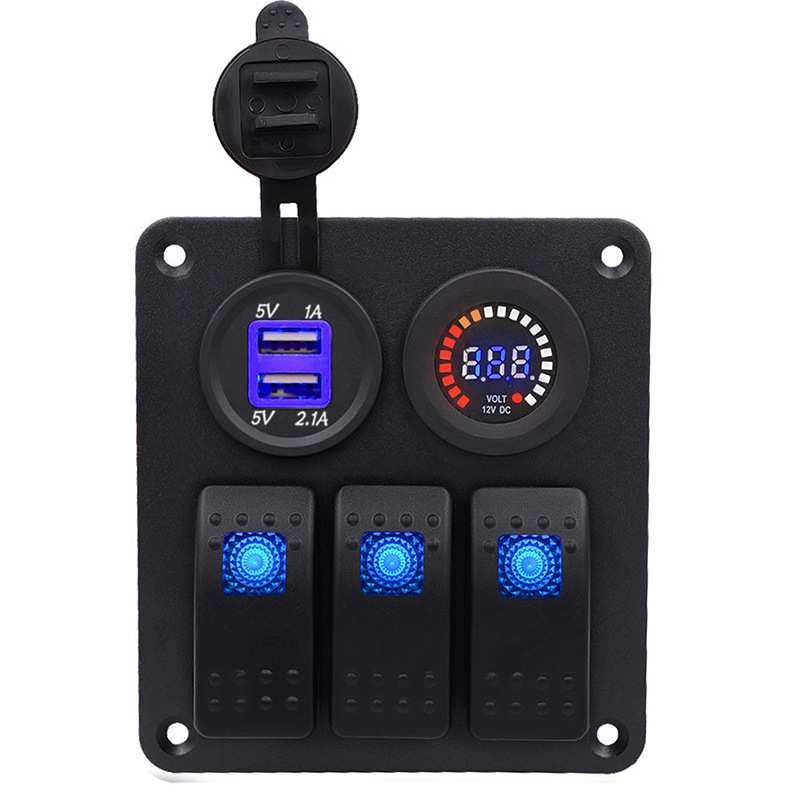 汽车房车改装配件车载usb手机充电器电压表翘板开关led灯12- 24v
