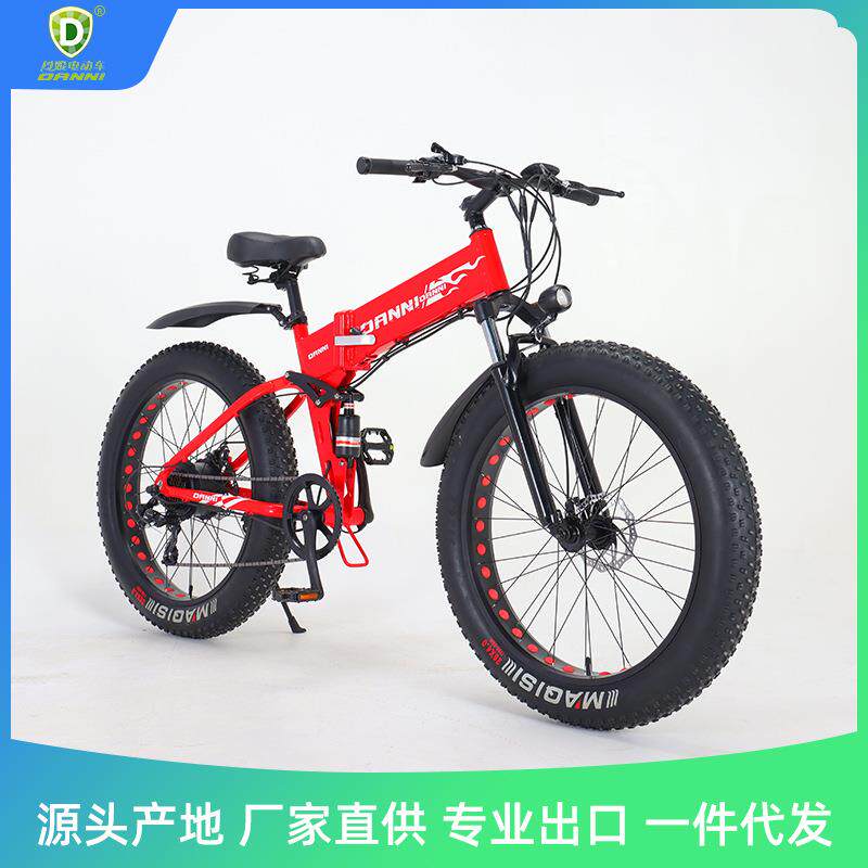 锂电车厂家 折叠雪地车成人 26寸7速助力车 前减震宽胎电动车