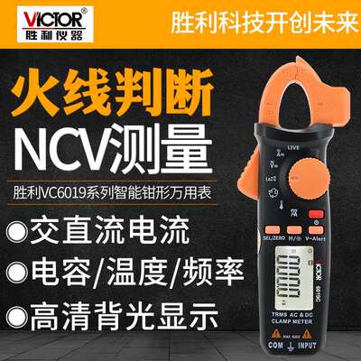 胜利VC6019C数字钳形表高精度钳型电流表自动交直流200A数字式