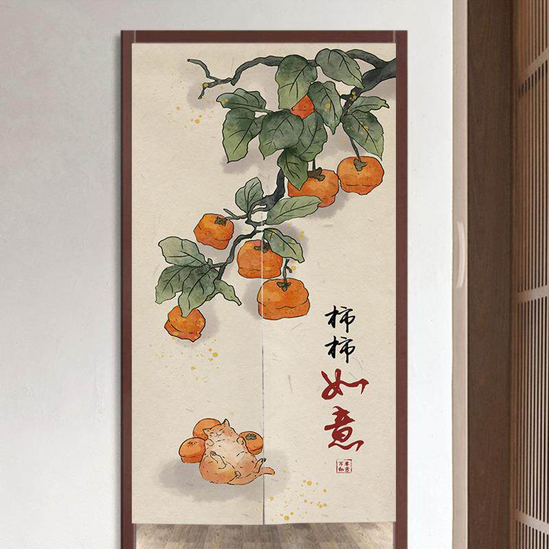 中式长款入户门帘隔断帘家用卧室挂帘布艺卫生间厨房遮挡帘免打孔