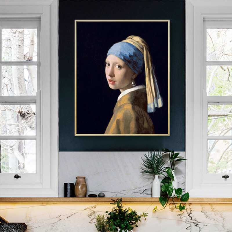 梵天 名画戴珍珠耳环的少女装画北欧现代挂画人物房间服装店挂画