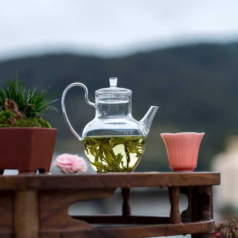 仿宋玻璃绿茶壶家用耐热冲茶器花茶壶大号高硼硅泡茶单壶花草茶具