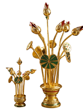 泰国金莲花桌面玄关装饰摆件东南亚金箔实木雕工艺品装饰荷花摆件