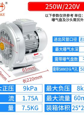 弘科高压涡轮鼓风机工业用大功率380v离心风机真空气泵鱼塘增氧机