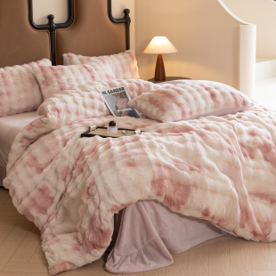 无印独白冬季兔绒雕花绒AB面四件套