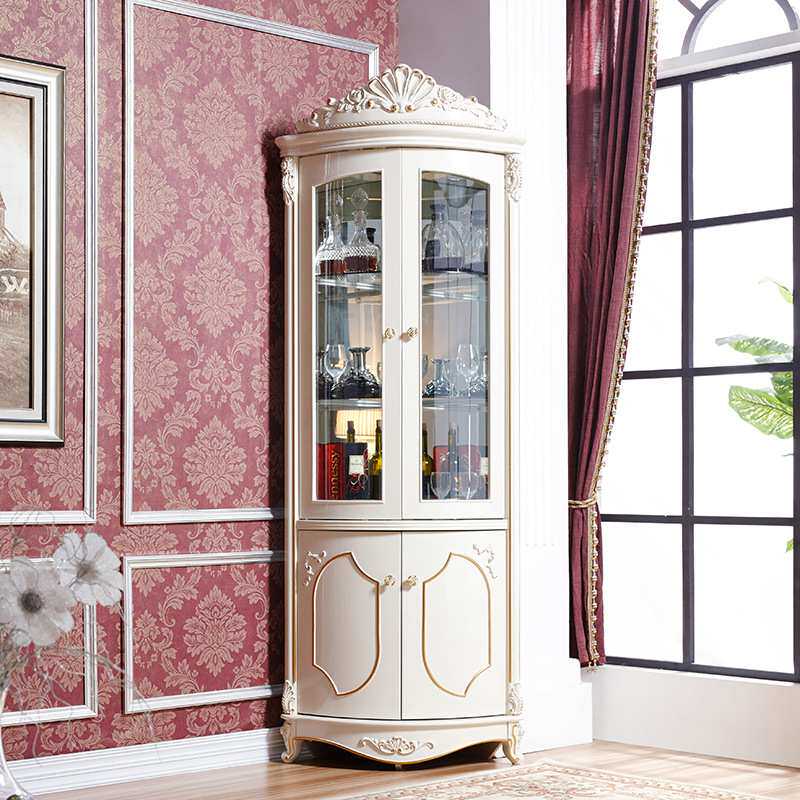 欧式角柜酒柜白色墙角柜三角餐边柜客厅实木扇形转角多功能置物架