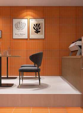 全瓷爱马橙色拉槽砖600x1200浴室防滑地砖奶茶店餐厅吧台背景墙砖