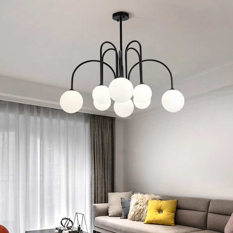 简约现代美式玻璃球吊灯法式客厅餐厅卧室灯北欧奶白玻璃灯具