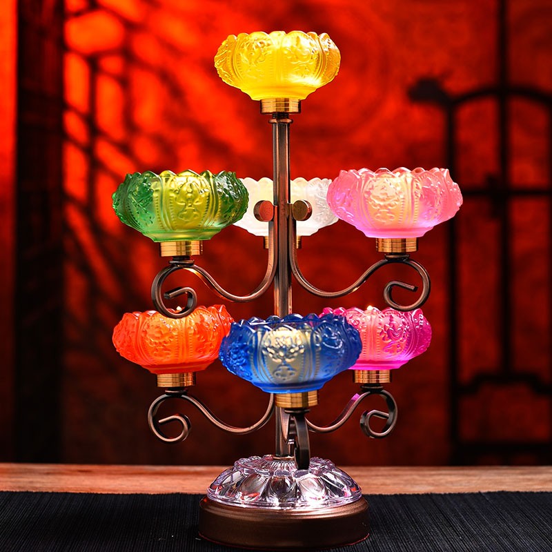 七彩七星酥油灯灯座灯架佛供灯莲花灯家用苏油灯底座佛前佛堂供奉