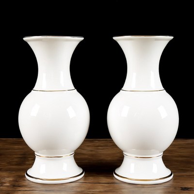 明引纯白色家用套装陶瓷果盘描金香炉无字花瓶供水杯油灯供桌摆件