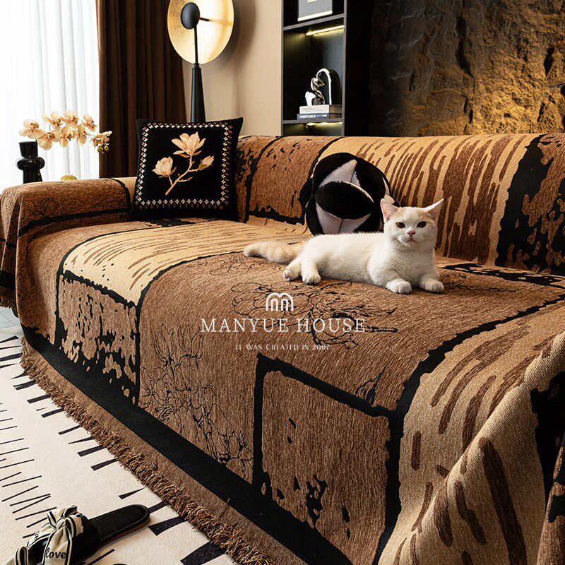 M. 高级感雪尼尔沙发巾复古一片式全包沙发套罩客厅沙发盖布