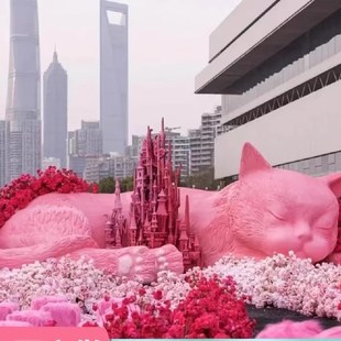大型商场门口美陈猫咪摆件泡沫雕塑婚庆道具城堡3D植绒熊模型定制
