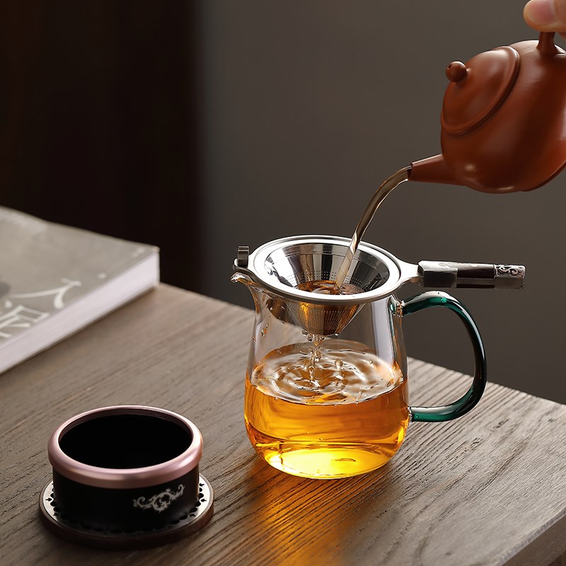 不锈钢茶漏公道杯茶滤网茶水分离器实木托架功夫茶具配件