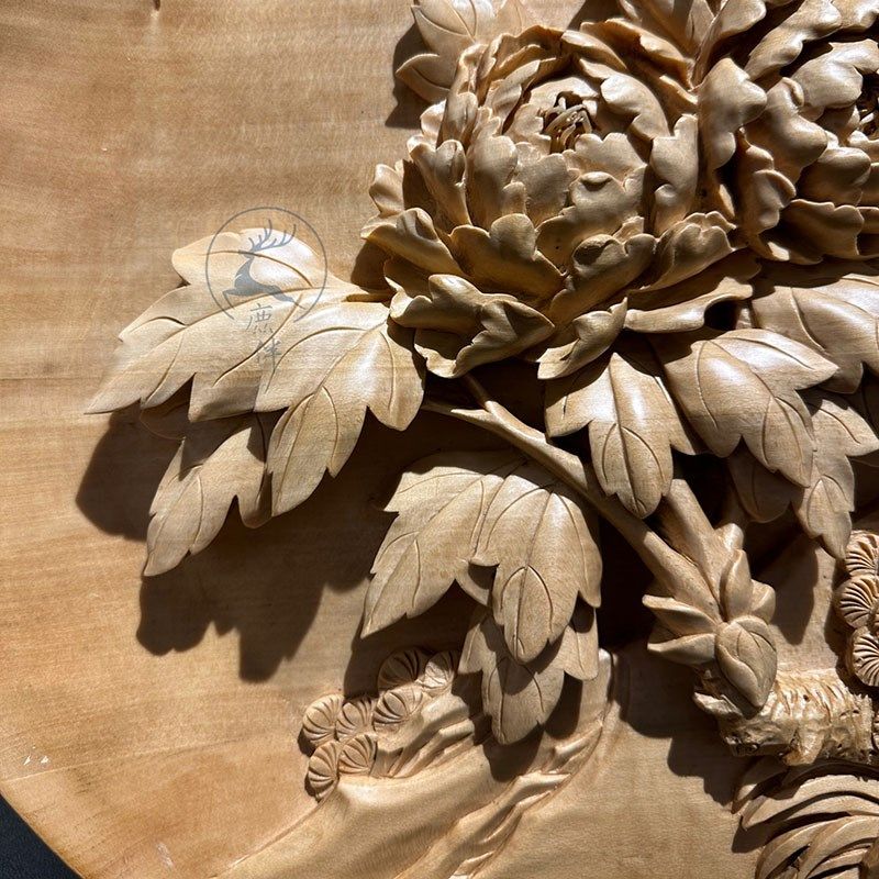 东阳木雕花手工对接牡丹纯圆盘小持件装饰支摆定制其他图案尺寸
