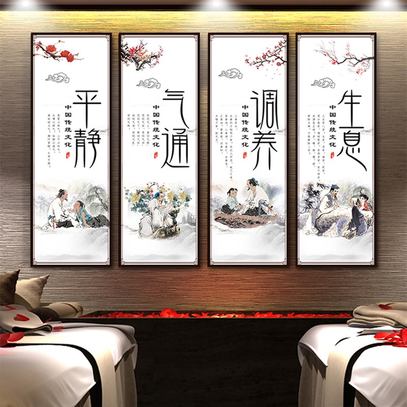 中医养生背装饰挂画肩颈拔罐经络足墙墙面馆景疗壁会所理疗海报图