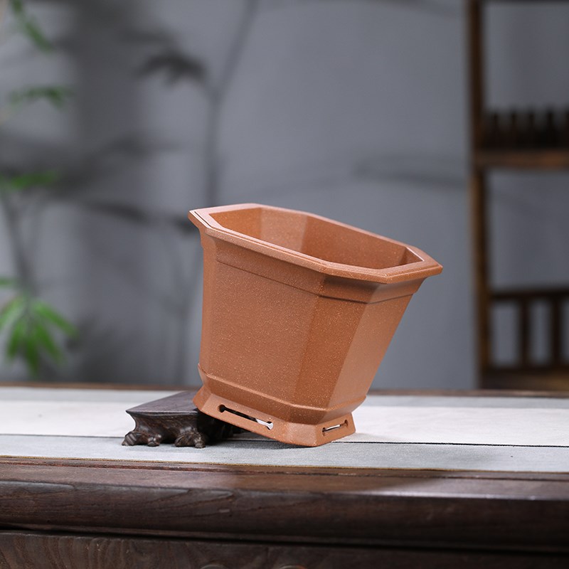 清砂阁紫香 降坡泥八方铃铛花盆 手工桌面兰花盆花典绿植客厅古器