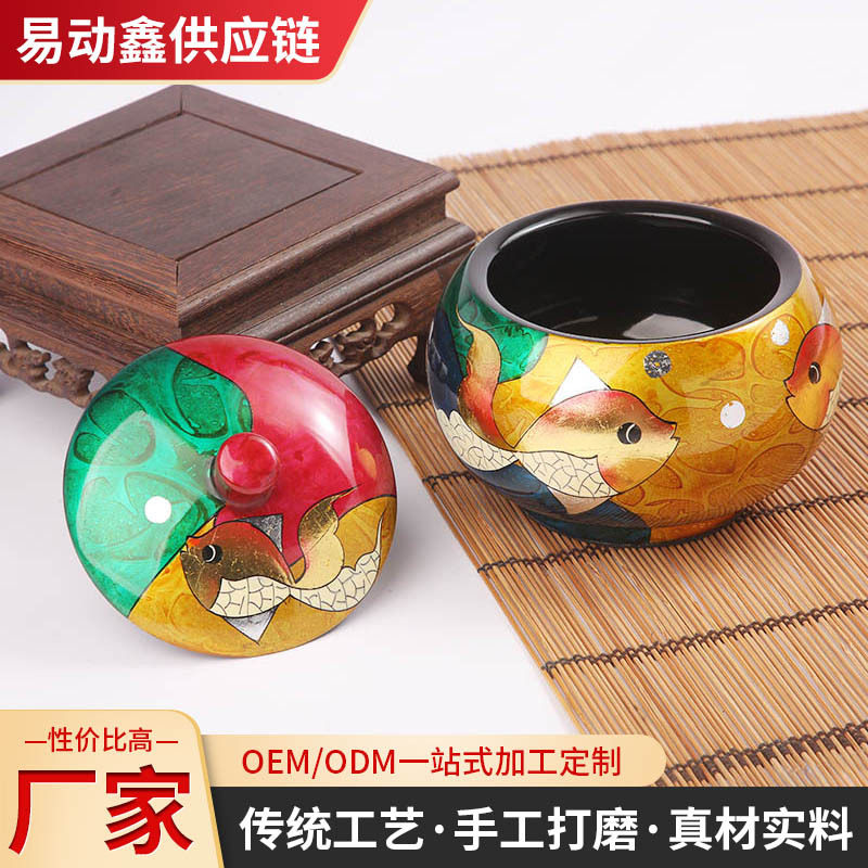 越南进口漆器茶叶罐传统工艺纯手工打磨古典风软装玄关摆件工艺品