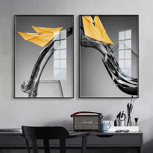 餐厅装饰画现代简约歺厅挂画饭厅时尚大气厨房墙面装饰壁画杯中船