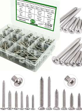 亚马逊跨境热销570pcs盘头沉头十字自攻螺丝套装304不锈钢木螺钉
