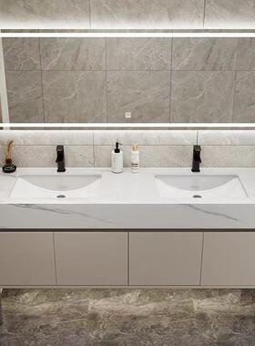 简约三盆洗手台落地式智能浴室柜公共卫生间双人台一体柜橙色单柜